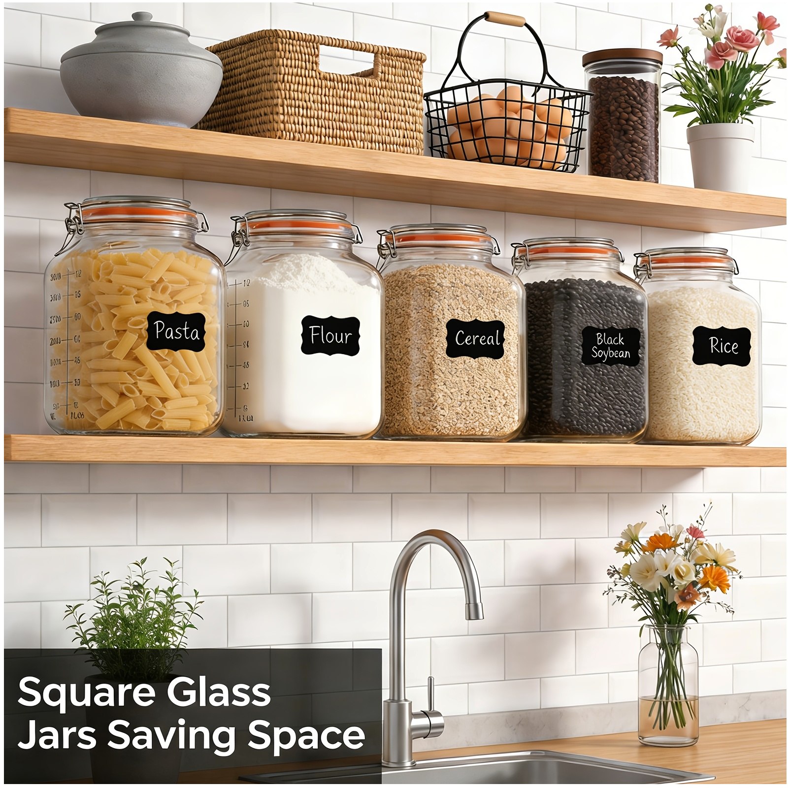 Food Storage Without Pantry - 2-Pack Square 1.1-Gallon Airtight Glass Storage