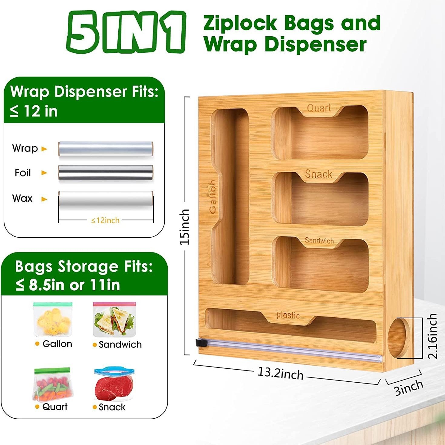 Bamboo Ziplock Food Bag Holder - Food Storage Dispenser recensie en prijs