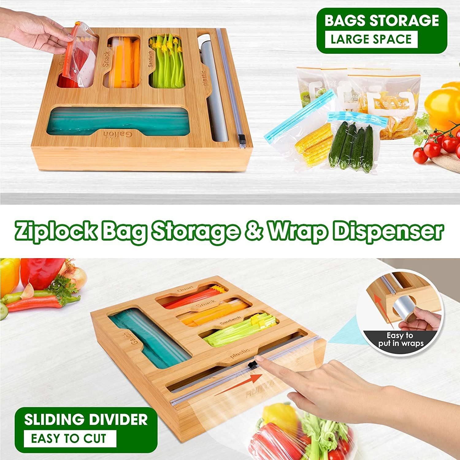 Bamboo Ziplock Food Bag Holder - Food Storage Dispenser recensie en prijs
