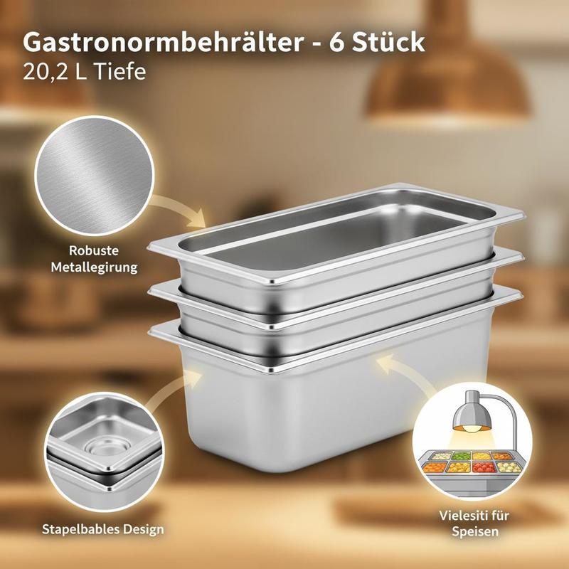 6 Pack Buffet Trays Full Size  - Food Storage Stainless Steel Containers recensie en prijs